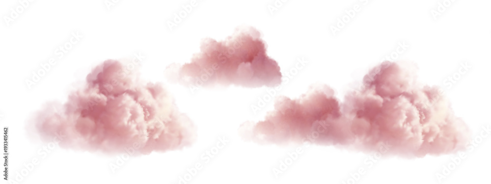 Obraz premium Fluffy pink clouds floating in pastel sky, dreamy 3D cotton texture with soft light, perfect background for fantasy designs and magical cloud illustrations