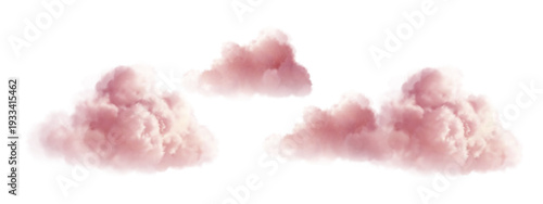 Fluffy pink clouds floating in pastel sky, dreamy 3D cotton texture with soft light, perfect background for fantasy designs and magical cloud illustrations
