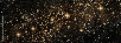 Sparkling mirror ball radiates light across dotted backdrop illustration. Glittering confetti bursts and radial circles create luxurious party atmosphere with premium geometric texture and shine