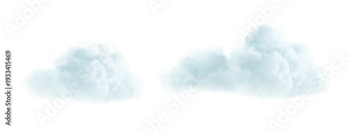 Realistic white cloud collection on transparent background. Fluffy sky elements for weather design. Soft, wispy atmosphere effects in vector format