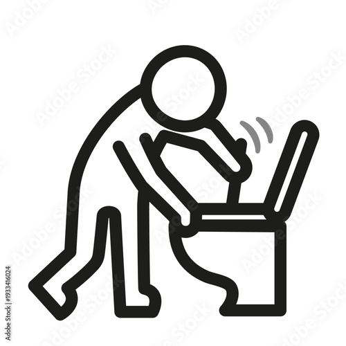 A stick figure person vomiting into a toilet, depicting sickness or nausea.