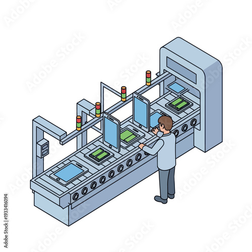Technician Operating Industrial Manufacturing Equipment.