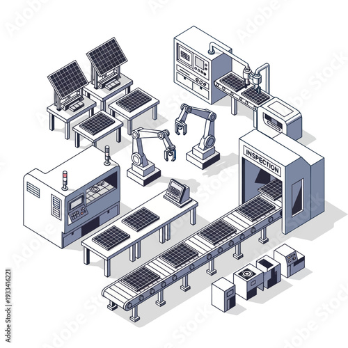 Automated Manufacturing Assembly Line with Robotics.