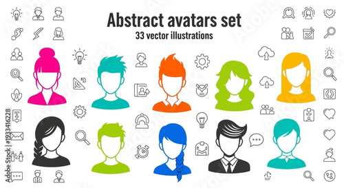 Diverse avatars and icons representing various professions and activities displayed on a clean background