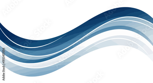 Abstract Blue Wave Flowing Lines on White Background