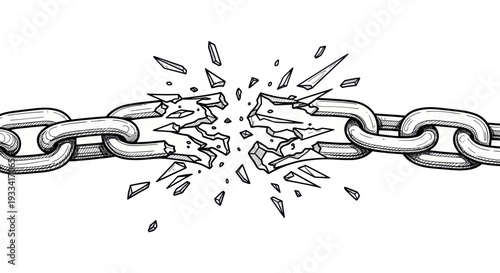 Broken Chain Link Symbolizing Freedom and Breaking Barriers