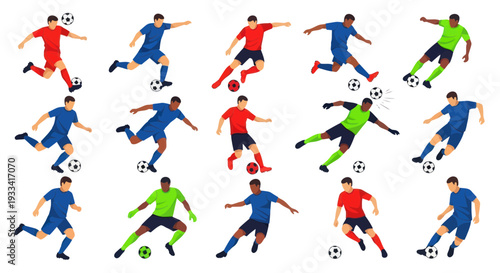 Diverse Soccer Players Kicking Ball - Action Sports Illustration
