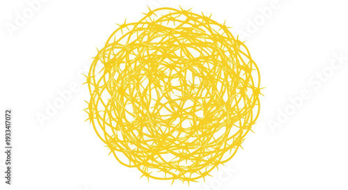 Abstract Yellow Barbed Wire Sphere on White Background