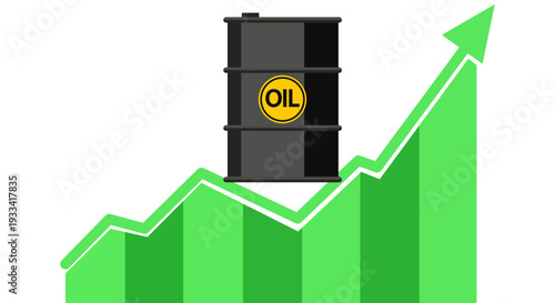 Oil barrel on a rising green graph indicating increasing prices and economic growth