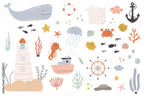 Cute Under the Sea Creatures and Nautical Elements Collection