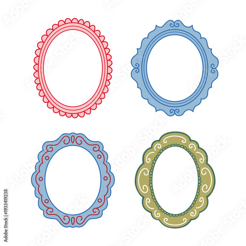 set of isolated decorative oval frames with swirl