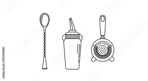 Illustration of baby feeding essentials including spoon, bottle, and grater on a clean white background from a straightforward viewpoint