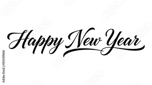 Elegant script calligraphy 'Happy New Year' text design for festive greetings, holiday cards, and celebration banners, perfect for digital and print media