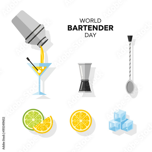 Celebrating World Bartender Day with Cocktail Essentials and Fresh Fruits in a Modern Bar Setting