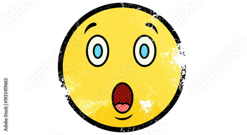 Shocked Emoji Face, Surprise Expression, Comic Style, Textured Background