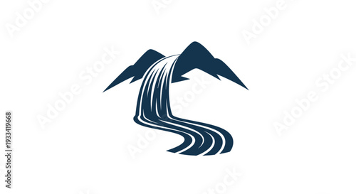 Abstract Mountain Waterfall Logo - Nature's Flowing Power