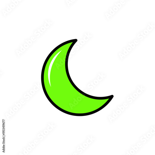 Vibrant Green Crescent Moon Icon, Simple and Modern Symbol