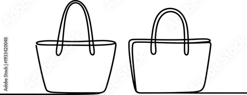 A minimalist line drawing of two empty shopping bags on a white background