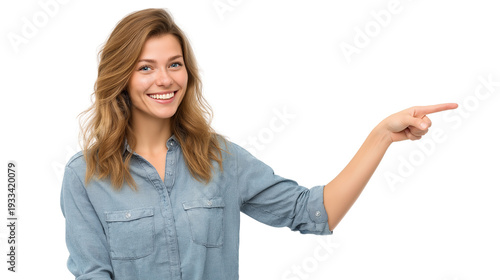 Woman pointing to empty space on left side