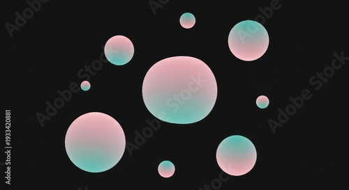 Abstract gradient spheres floating on dark background, modern pink and blue bubbles