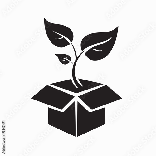 Eco Plant Sprout Growing in Cardboard Box Logo Vector On White Background