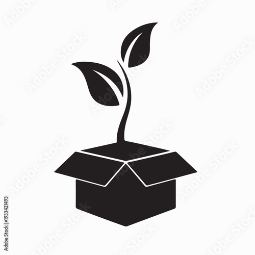 Eco Plant Sprout Growing in Cardboard Box Logo Vector On White Background
