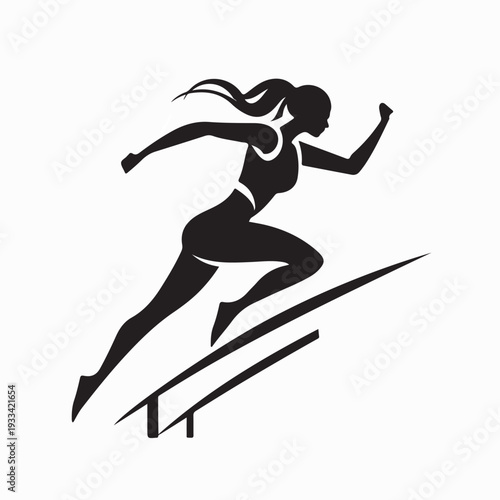 Female Athlete Hurdles Sprint Logo Design Isolated On White Background