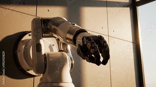 Robotic arm extending and retracting with open and closed gripper in an industrial setting, showcasing advanced automation