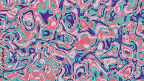 Vibrant abstract pattern with swirling shapes and bright colors.