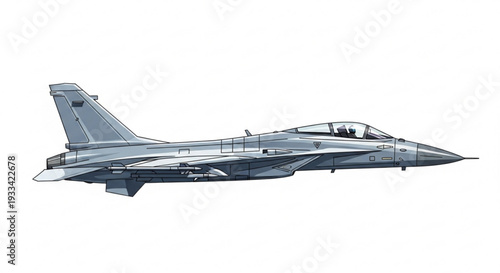 Grey Fighter Jet Side Profile Illustration Isolated on White Background