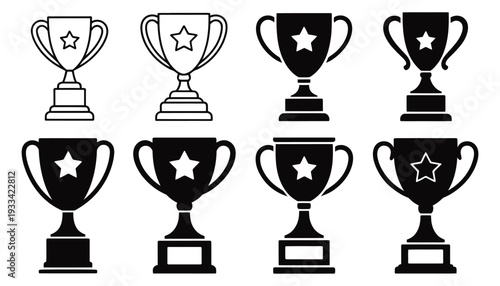 Trophy, award cup silhouette icon isolated on white, symbolizing winner prizes, accomplishment, championship, excellence, competition