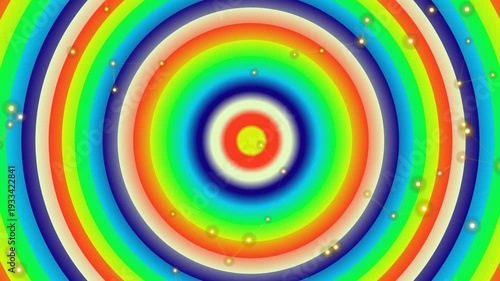 Vibrant Concentric Circles with Rainbow Colors and Small Dots.