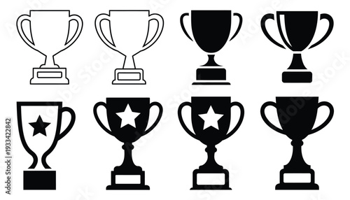 Trophy, cup icon silhouette isolated on a white background, representing achievement, success, competition, victory, awards, recognition, and prize concepts, modern flat vector