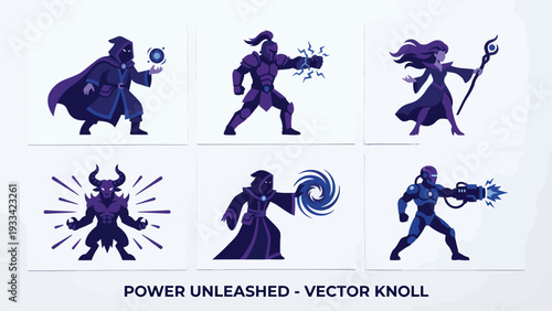 Vector Set: Powerful Fantasy & Sci-Fi Characters Unleashing Magic and Supernatural Abilities