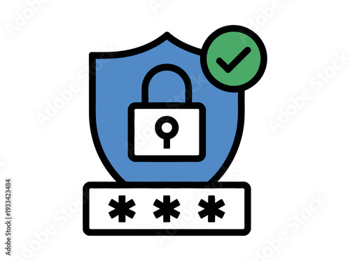 A secure password protected by a shield with a green checkmark indicating safety and reliability