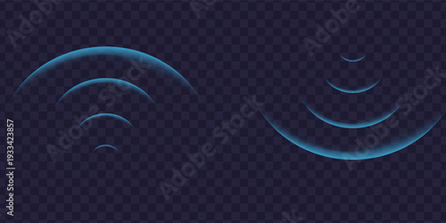 Sound wave. Signal concentric circle. Round light effect. Wifi range. Radio station signal. Water ripple with circle waves. A place or a painful point. Radar screen. Vector effect.