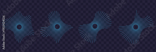 Sound wave. Signal concentric circle. Round light effect. Wifi range. Radio station signal. Water ripple with circle waves. A place or a painful point. Radar screen. Vector effect.