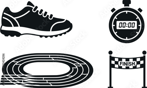 A collection of running and race track icons on transparent background