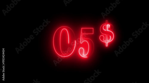 glowing Neon 05 dollar price tag animation motion graphics business, technology, internet and networking concept. 4k video animation on background.