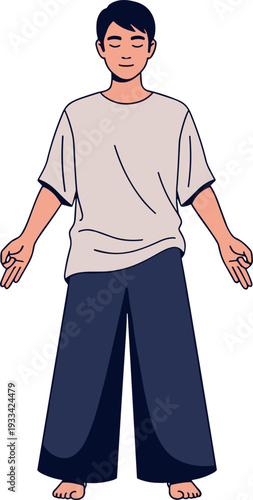 A person wearing traditional Japanese martial arts attire standing confidently on transparent background