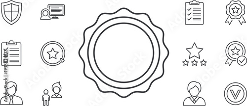 Collection of certification and achievement icons in a simple line style