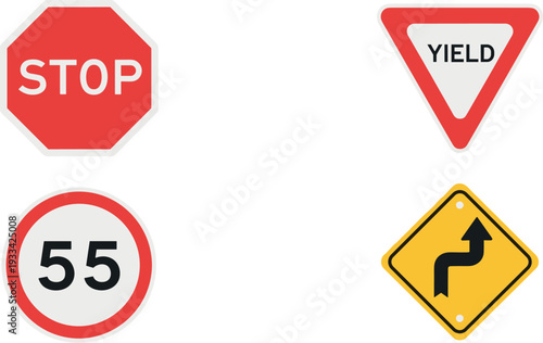 A collection of various traffic signs displayed on transparent background