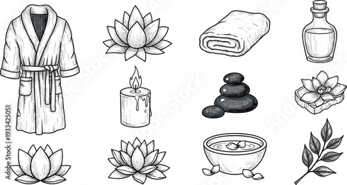 A collection of spa and relaxation items on transparent background