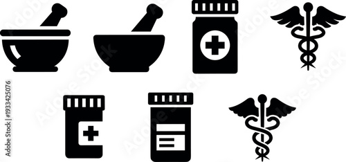 A collection of health and medicine icons displayed on transparent background
