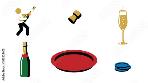 Festive Celebration and Casino Gaming Icon Set