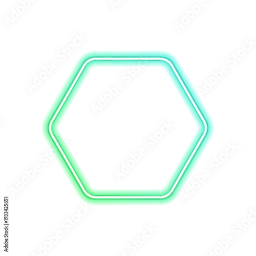 PNG glowing hexagonal frame with soft green neon glow. Luminous edges create futuristic depth. Perfect for invitation cards and flyers.