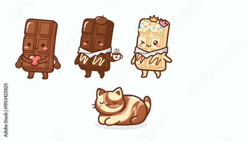 Cute Chocolate Bar Cartoon Characters Vector Illustration