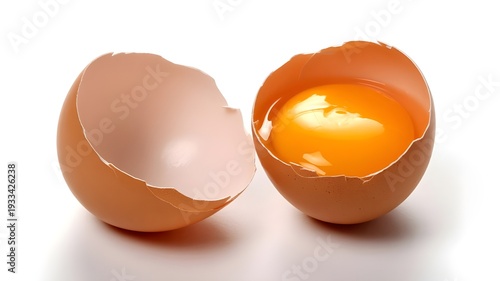 Cracked egg with yolk and white exposed on surface