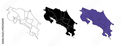 A set of vector maps of Costa Rica with prefecture boundaries in three styles