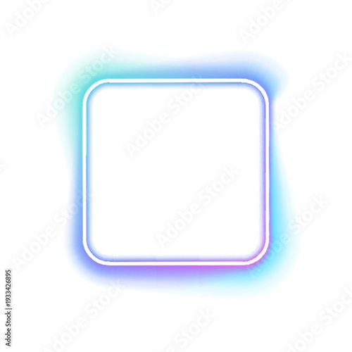 PNG glowing square with gradient pink, blue, and purple neon. Luminous sharp edges enhance futuristic style. Ideal for digital design projects.